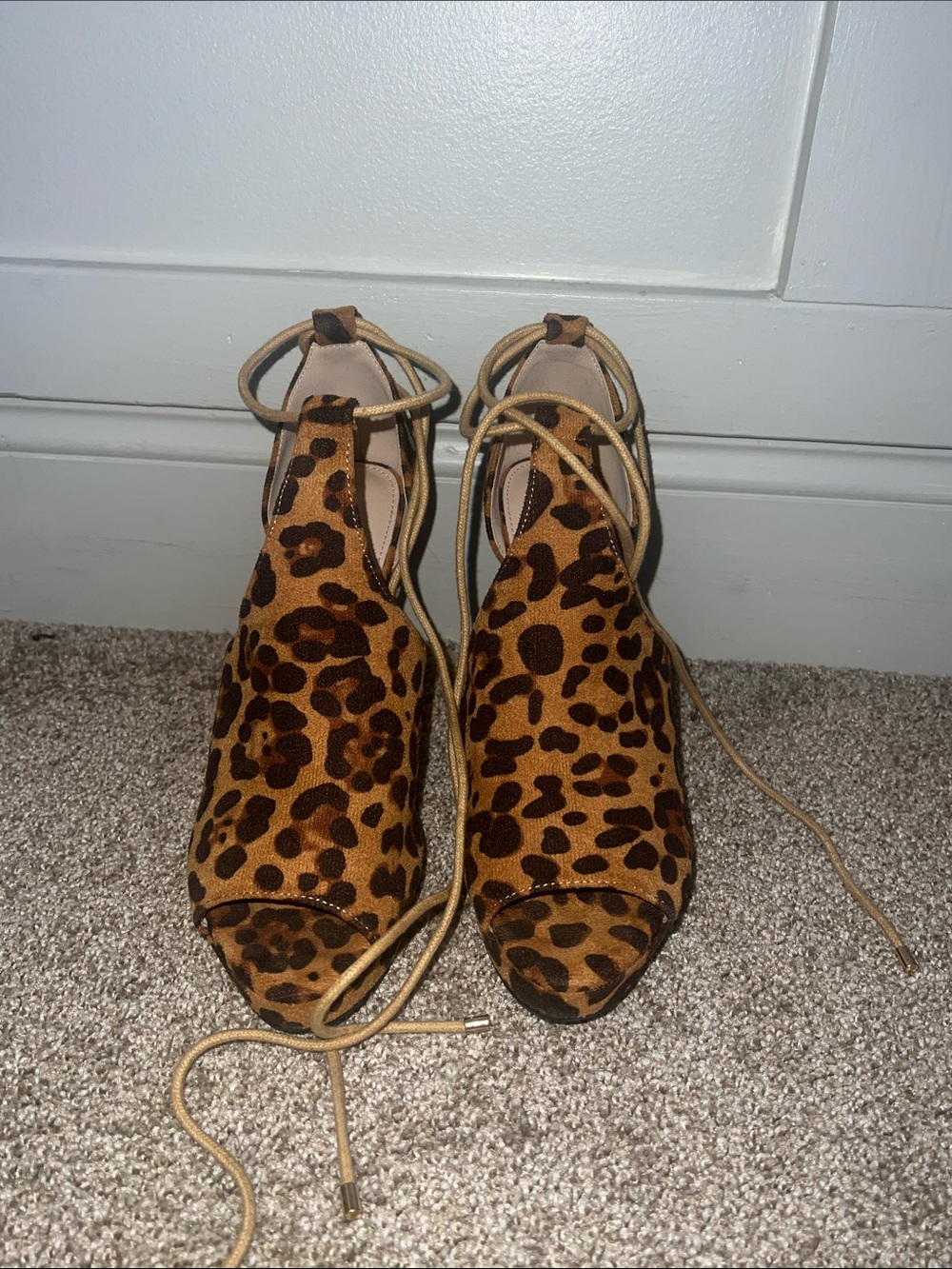 Fashare Leopard Print Lace-Up Women's Heels - Brown